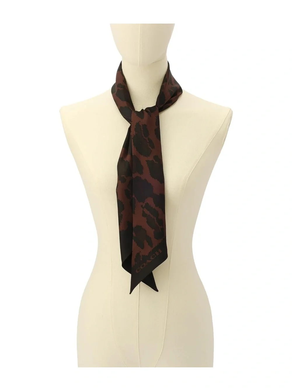New Coach Leopard Print Wide Silk Skinny Scarf in Brown and Black - Picture 5 of 6